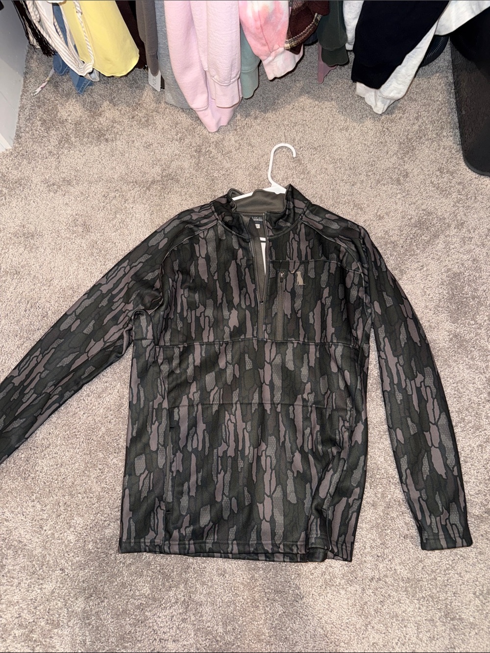 Men's Long Sleeve Half-Zip Pullover - Black & Gray Camo